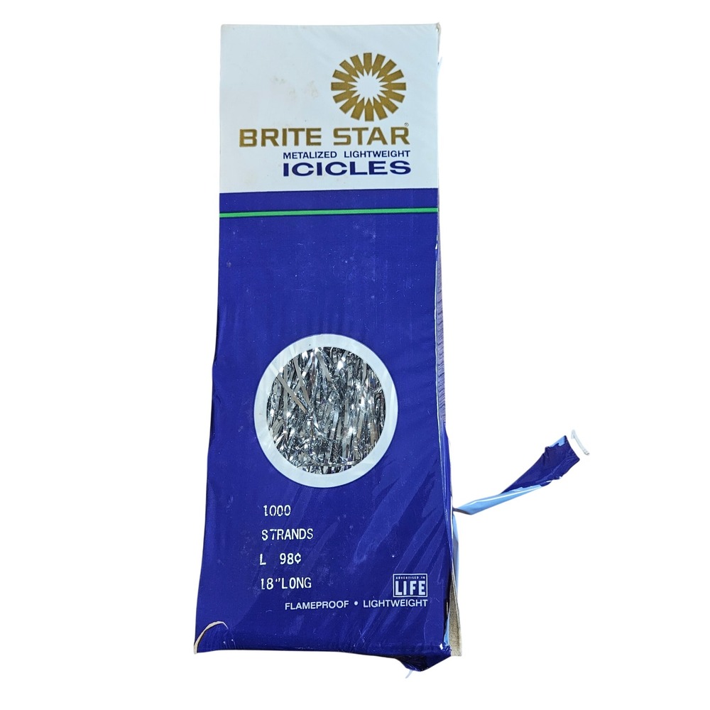 Vintage Brite Star Metalized Icicles 1000 Strands Christmas Tinsel Silver 18"